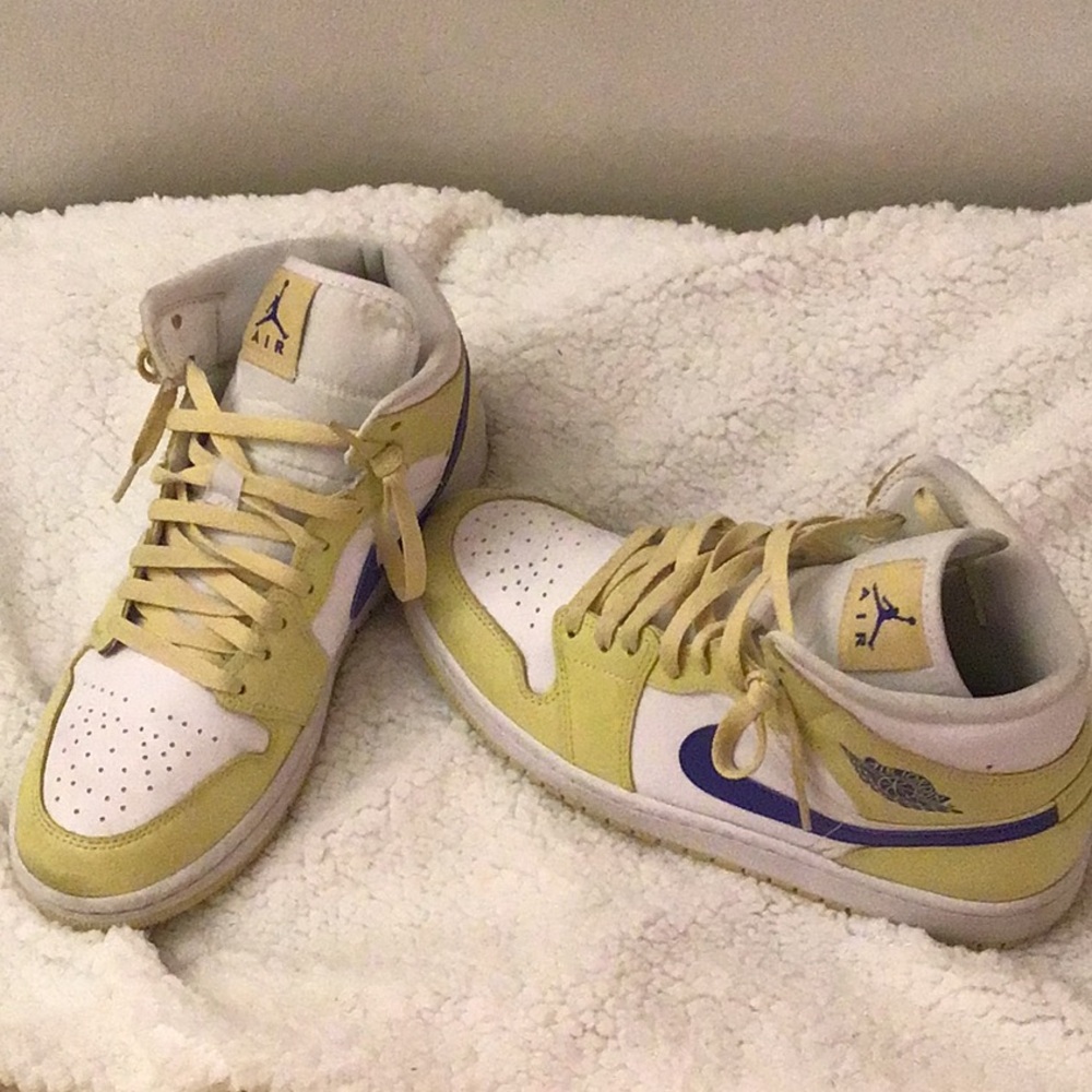 Air Jordan Yellow and Purple High-Top Sneakers